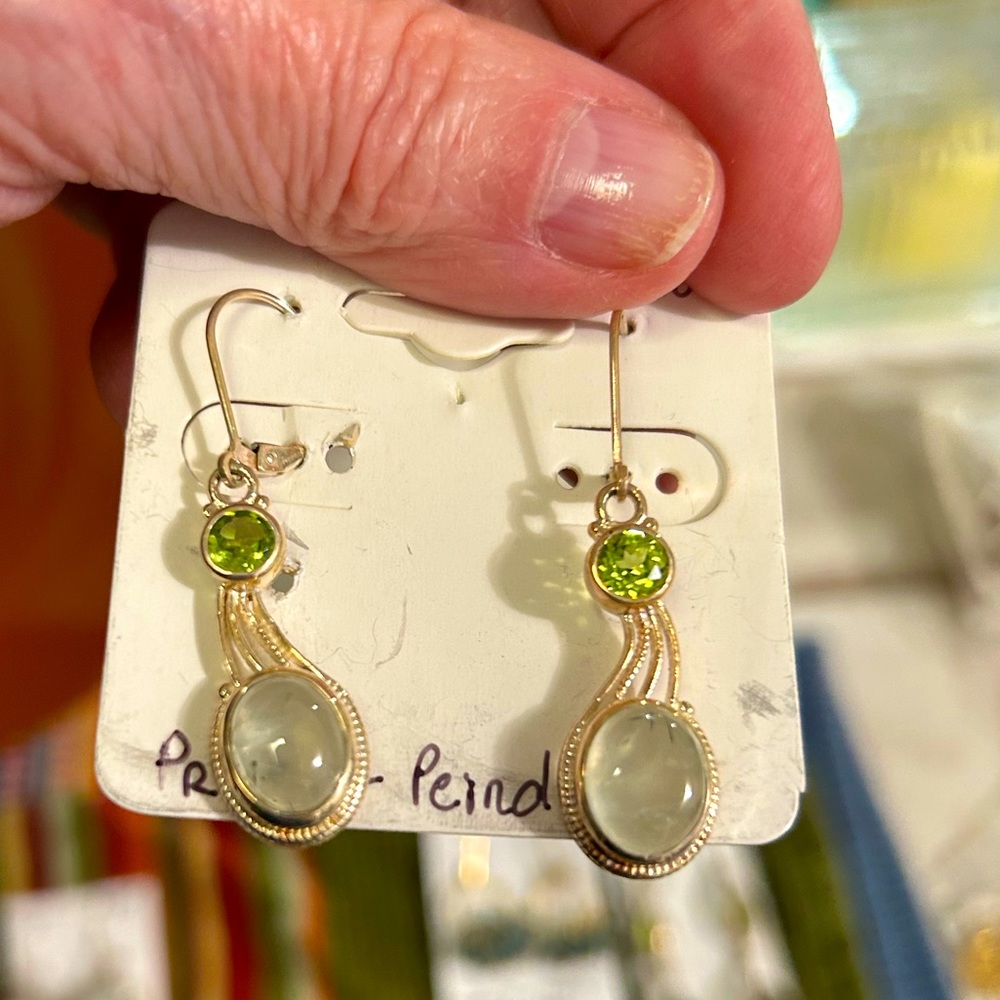 Prehnite and  peridot sterling silver earrings
